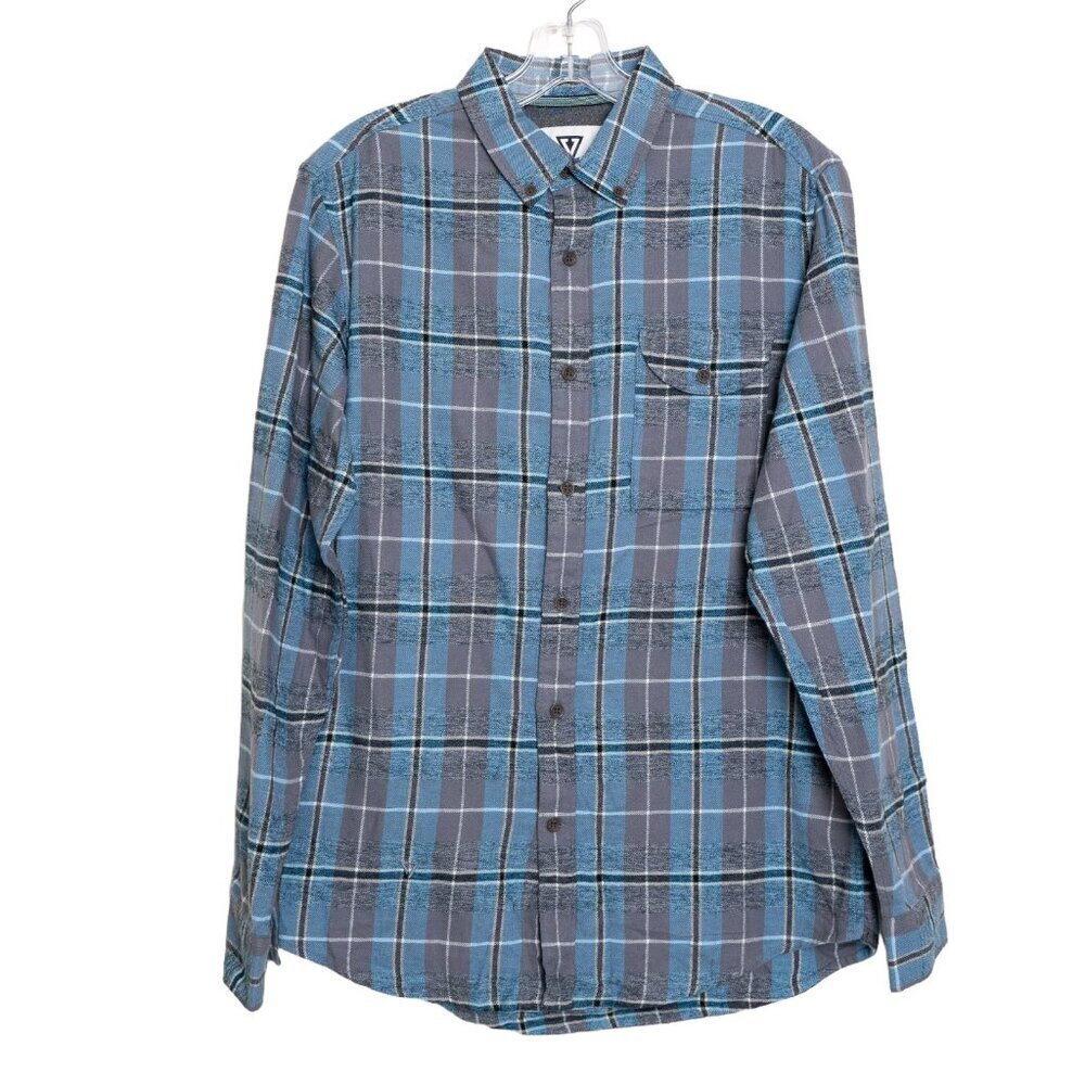 Vissla Flannel Shirt Button Up Long Sleeve Blue Gray Plaid Central Coast Small - Picture 2 of 14